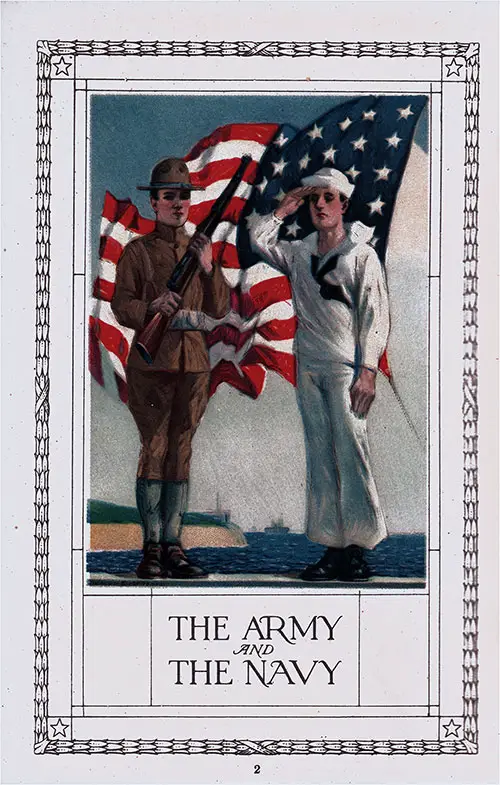 Painting of Army Soldier and Navy Sailor Saluting the American Flag.