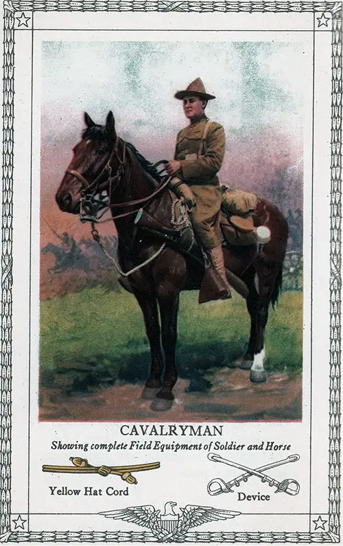 Cavalryman Showing Complete Field Equipment of Soldier and Horse.