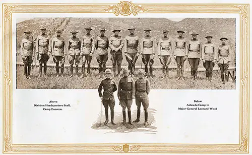 Above: Division Headquarters Staff, Camp Funston. Below: Aides-de-Camp to Major General Leonard Wood