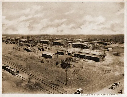 Barracks at North Avenue Entrance. Scenes of Camp Pike, 1918.