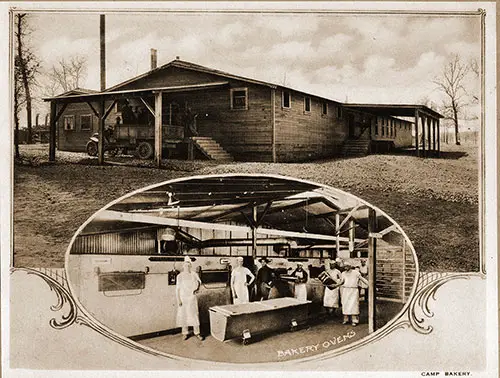 Camp Bakery with inset showing Bakery Ovens. Scenes of Camp Pike, 1918.
