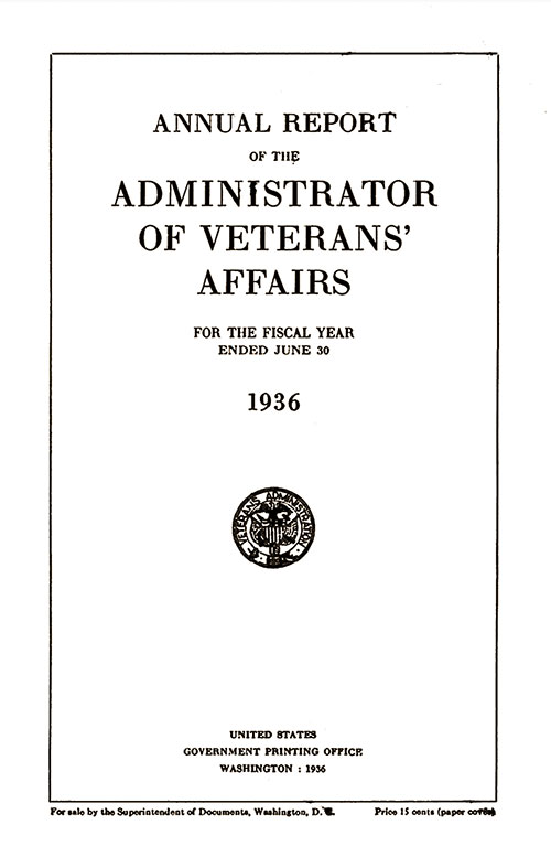 Front Cover, Annual Report of the Administrator of Veterans' Affairs For the Fiscal Year Ended June 30, 1936.