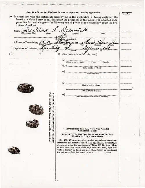 Page 2 of 4 of the Application for Adjusted Compensation for Service in the Army, Completed by Applicant Ludvig K. Gjenvick on 8 July 1924.