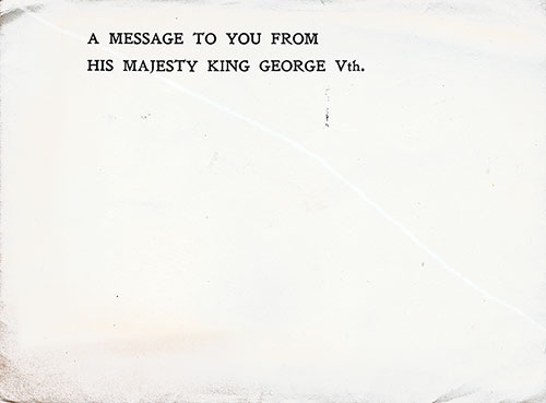 Envelope containing the King George Letter to the soldiers of the A. E. F.