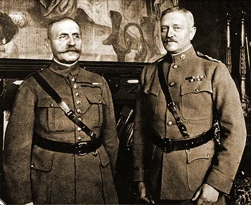 Marshal Ferdinand Foch, Commander-in-Chief of the Allied Forces in Europe, and General John J. Pershing