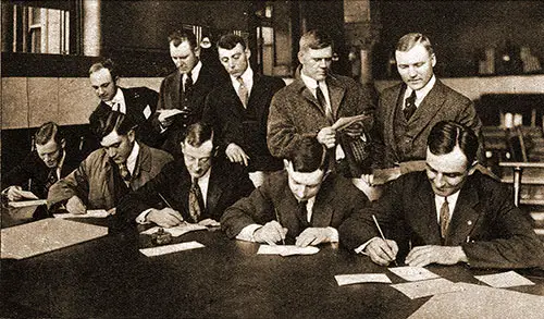 Typical Group of Stalwart American Youth Registering in the Call to the Colors under the Selective Draft Law, September 12, 1918.