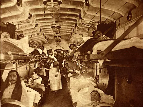 Hospital Express Train of the British Red Cross Provided with Nurses, Doctors, and Every Comfort, Speeding toward the Coast Where the Wounded Were to Be Taken to England.