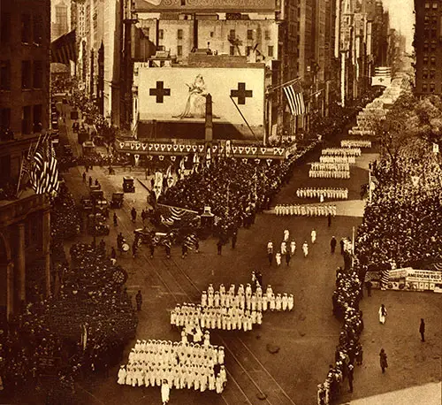 President Wilson Led and Reviewed the Great Red Cross Parade in New York at the Opening of the Second War Fund Campaign.