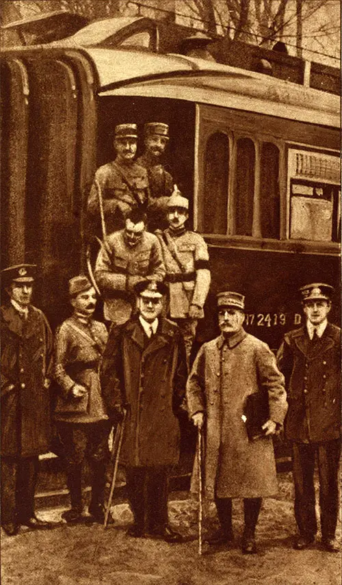 Marshal Foch, Carrying the Signed Armistice, Preparing to Take the Train for Paris.