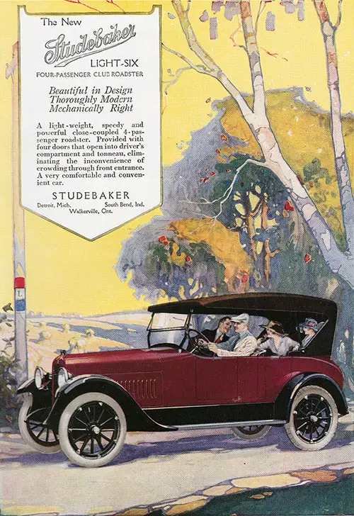 Advertisement -- The New Studebaker Light-Six Four-Passenger Club Roadster.