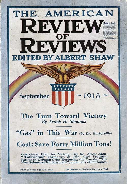 Front Cover, The American Review of Reviews, September 1918.