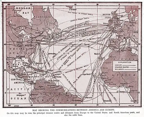 Map Showing the Communications between America and Europe.