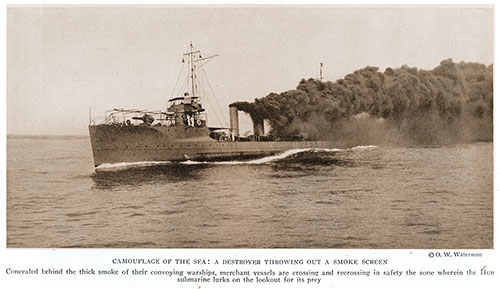 Camouflage of the Sea: A Destroyer Throwing Out a Smoke Screen Concealed behind the Thick Smoke of Their Convoying Warships.