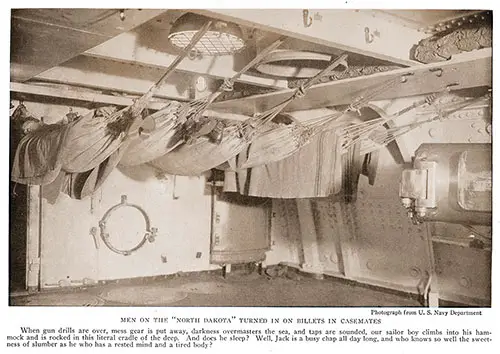 Men on the USS North Dakota Turned in on Billets in Casemates.