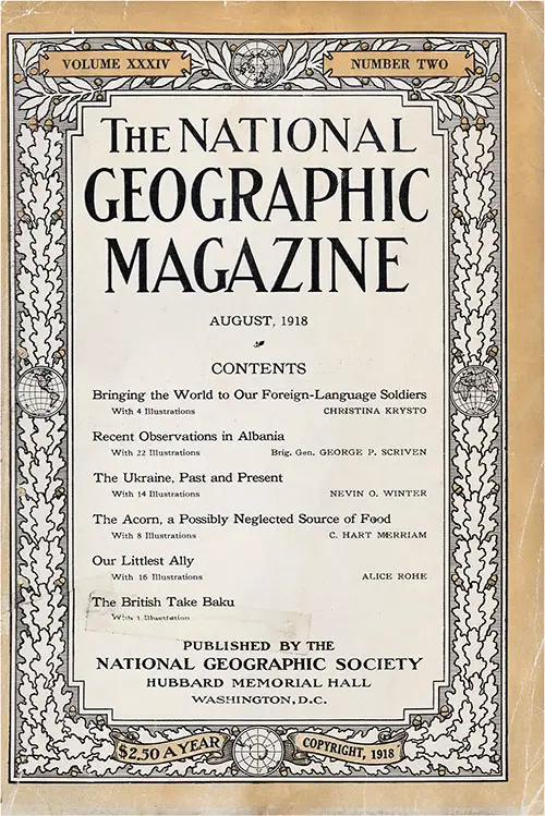 Front Cover, The National Geographic Magazine, Volume XXXIV, Number 2, August 1918.