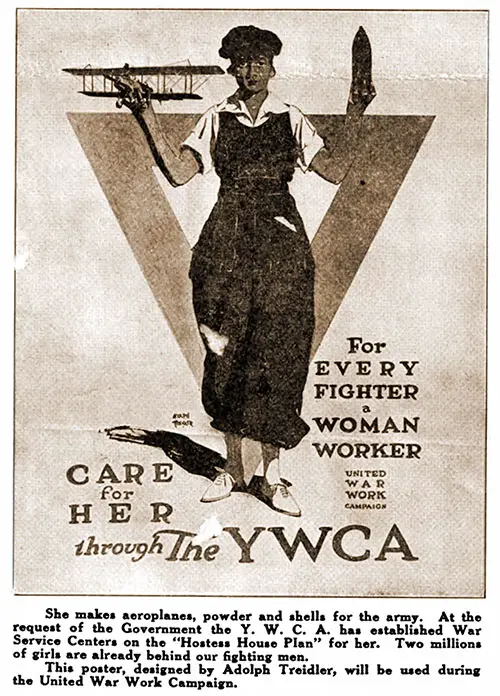 YWCA Poster: For Every Fighter a Woman Worker Care For Her through The YWCA -- United War Work Campaign.