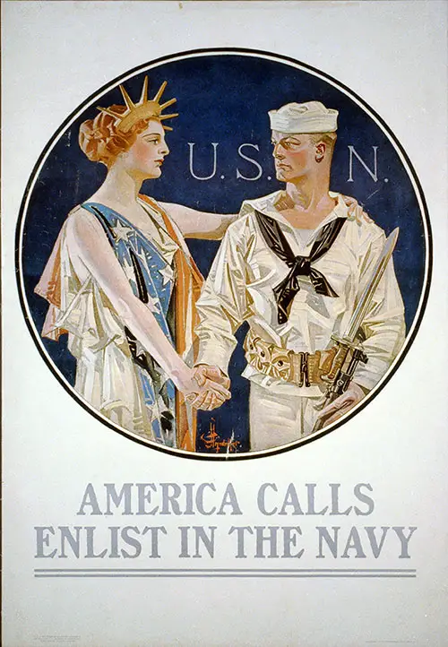 America Calls: Enlist in the Navy World War 1 Poster.