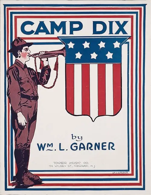 Sheet Music Front Cover, Camp Dix by William L. Garner, 1918.