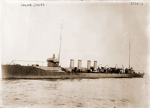 The USS Jacob Jones, An American Destroyer, Torpedoed and Sunk by a German U-Boat, 6 December 1917.