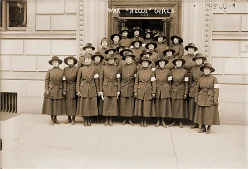 Group of "Hello Girls" Standing in Front of a Building in France, ca 1918.