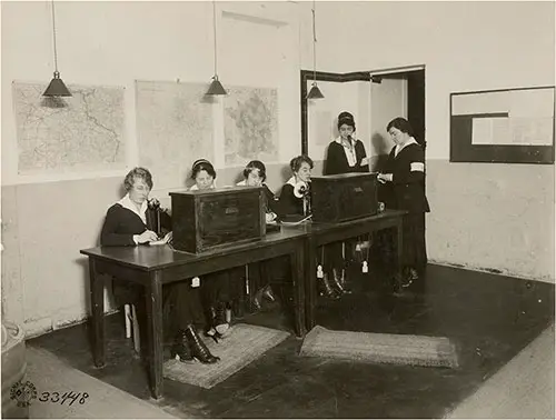 Telephone Office at General Headquarters Showing Telphones and Girls at Work, Chaumont, Haute Marne, France, 11 May 1918.