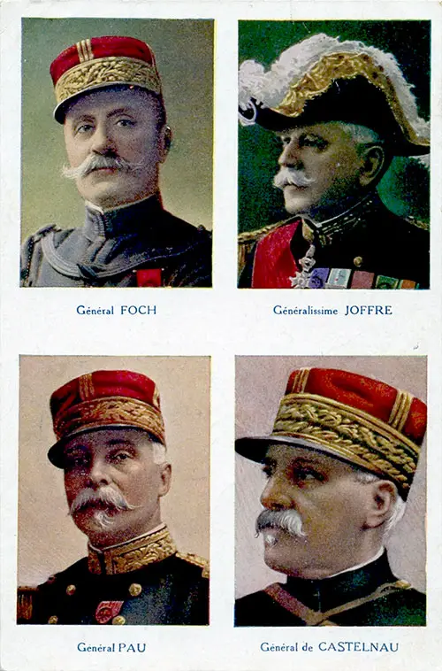 Four French Generals: General Foch, Generalissime Joffre, General Pau, and General de Castelnau, 1918.