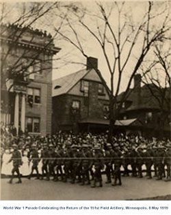 World War 1 Parade Celebrating the Return of Soldiers of the 151st Field Artillery on 8 May 1919 in Minneapolis, Minnesota.