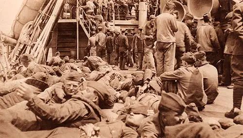 Homeward Bound Soldiers Taking a Sun Bath on the Deck of the USS Princess Matoika.