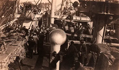 Stevedores and Band can be Seen with Soldiers on the Deck of the SS Princess Matoika, 1918.