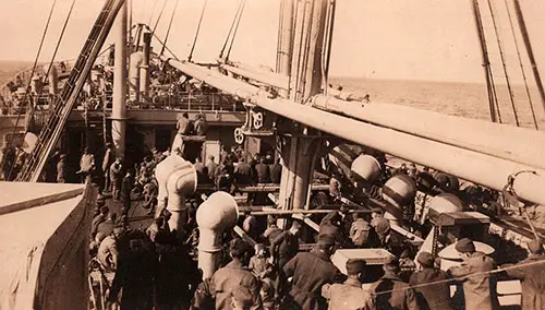 View of Soldiers on the "B" Deck of the USS Princess Matoika, circa 1919.