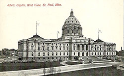View of the Minnesota State Capitol Building, St. Paul, from the West. Published by the Acmegraph Company circa 1910.