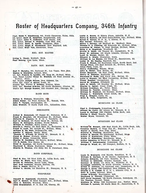 Roster of Officers and Enlisted Men of HQ Company, 346th Infantry, AEF. Part 1 of 3.