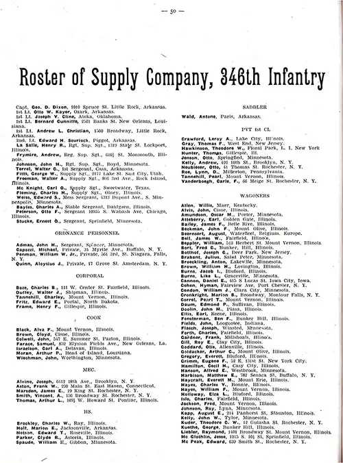 Roster of Officers and Enlisted Men of the Supply Company, 346th Infantry, 87th Division, AEF. Part 1 of 2.