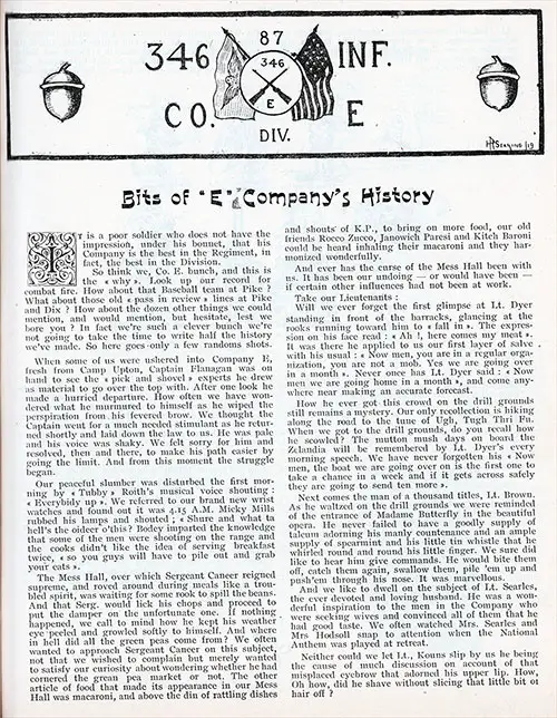 Page 1 of 3, History of Company "E" - 346th Infantry, 87th Division, AEF.