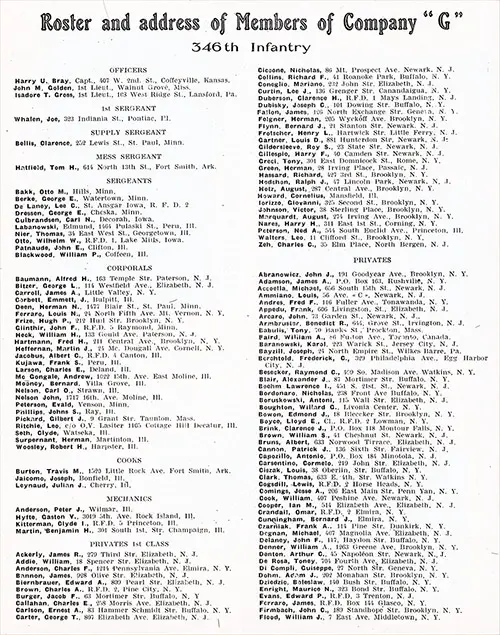 Roster of Officers and Enlisted Men of Company G, 346th Infantry, AEF, 1919, Part 1 of 2.