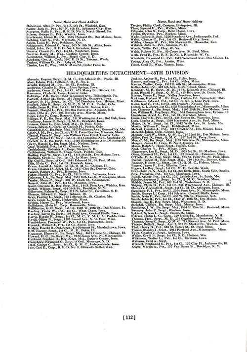 Roster of Officers and Enlisted Men of Headquarters Staff, Troops, and Detachments, 88th Division, AEF. Part 2 of 2.
