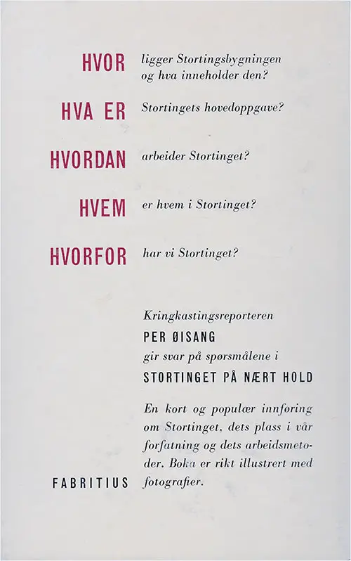 Back Cover, Memoirs from the War Years by Arne Fjellbu, (In Norwegian), 1947.