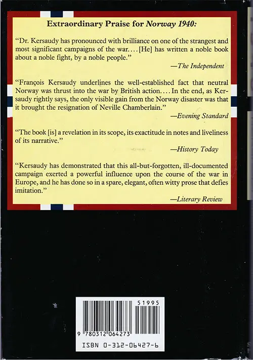 Back Cover, Norway 1940 by François Kersaudy, 1987.