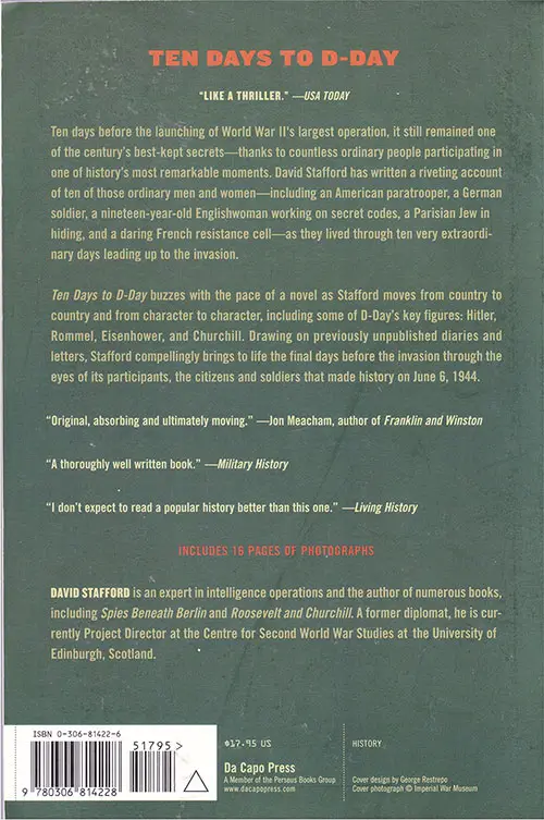 Back Cover, Ten Days to D-Day by David Stafford, 2005.